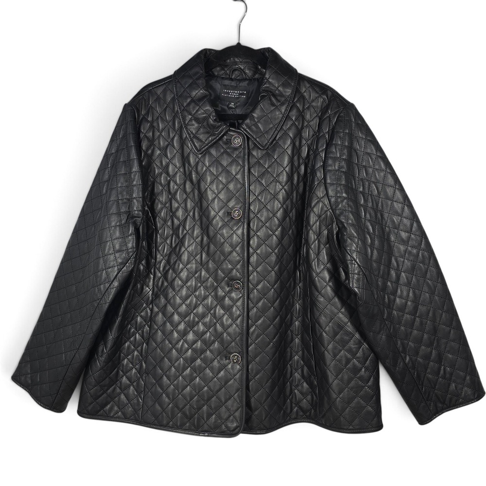 Investments Jacket Women 3X Platinum Suiting Black Quilted Lamb Leather NEW Coat